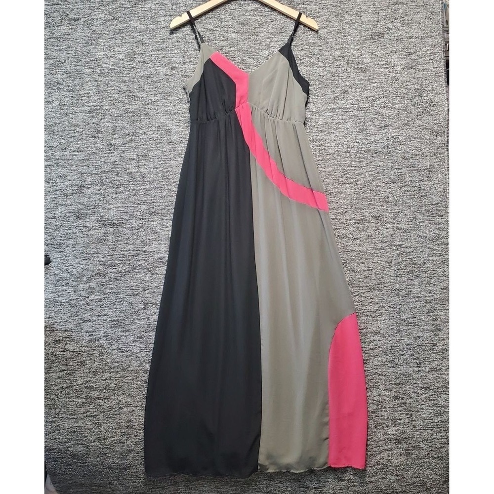 Soma Cami Maxi Dress Women Small Gray Black Pink Colorblock Boho Gown Flowy Chic